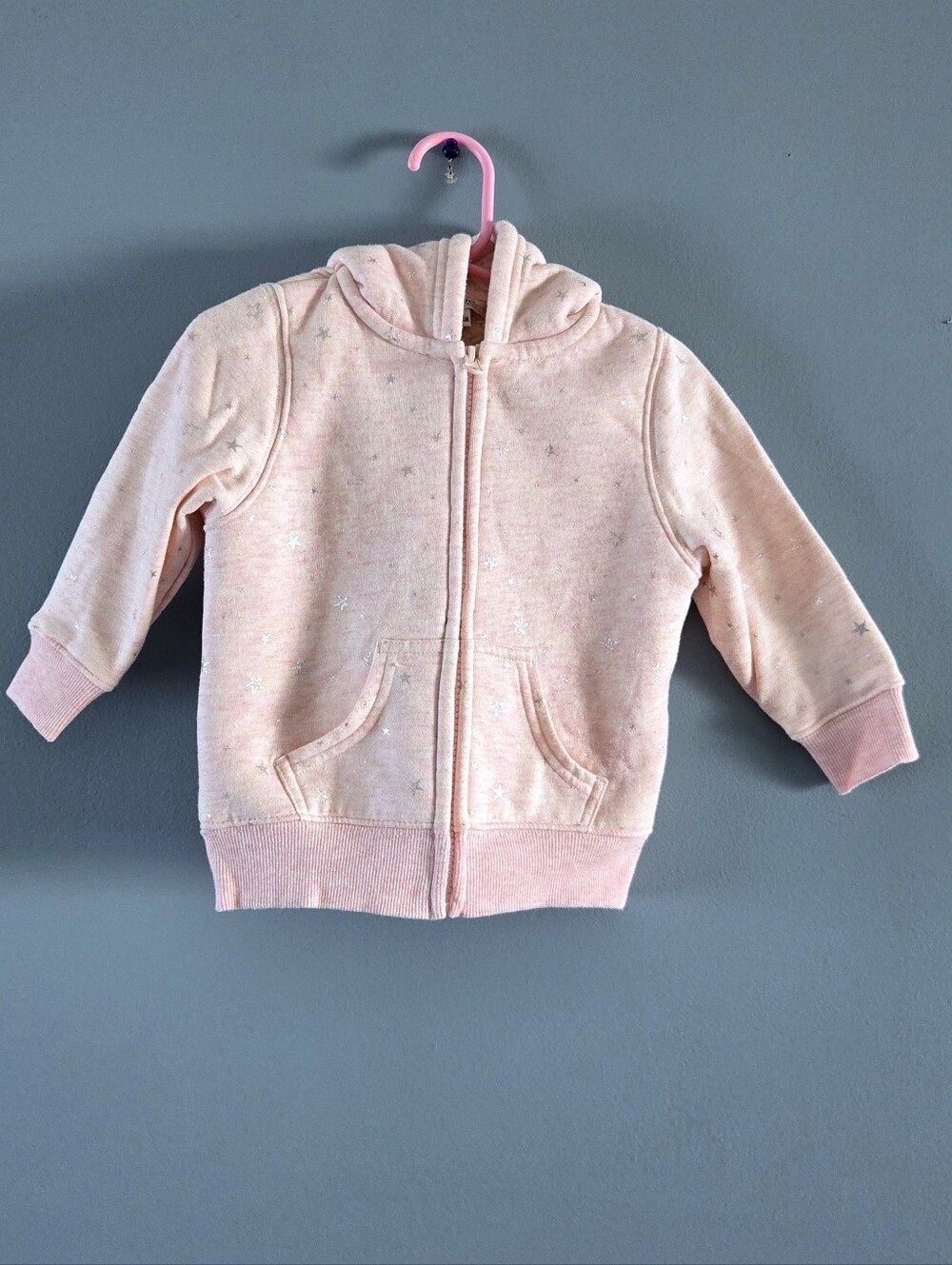 Light Pink Sherpa Lined Zip-Up Hoodie with Silver Star Detail 18-24m
